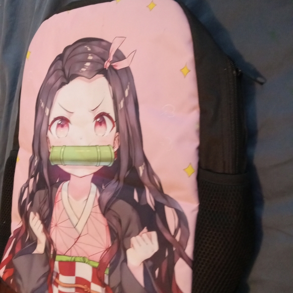 NEW Pink 16.5" Demon Slayer Anime Student Schoolbag Backpack w/ 2 Drink Holders - Picture 2 of 2